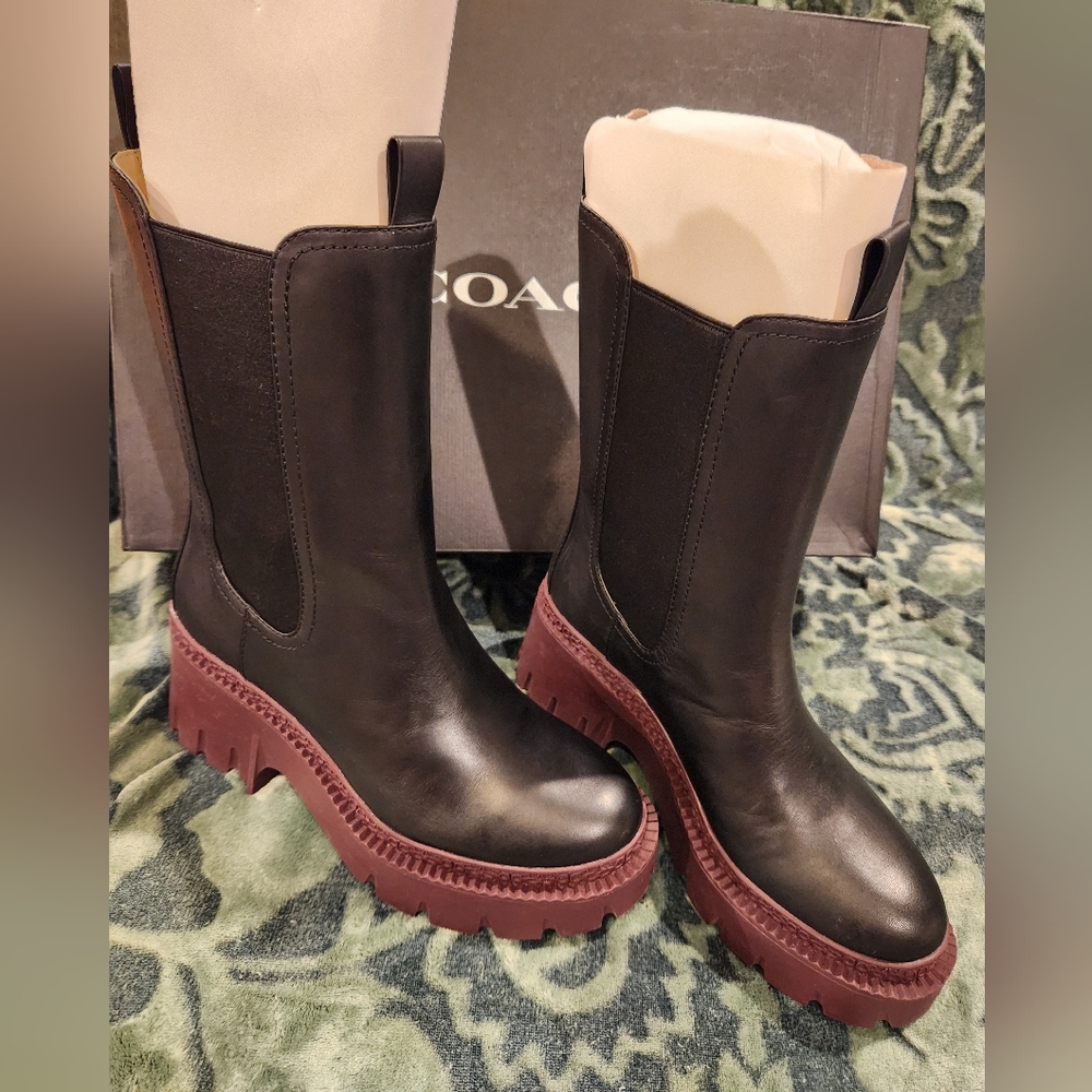 COACH Women's Alexa Leather Heeled Platform Chelsea Boots US 9 UK 7- New - Picture 3 of 8